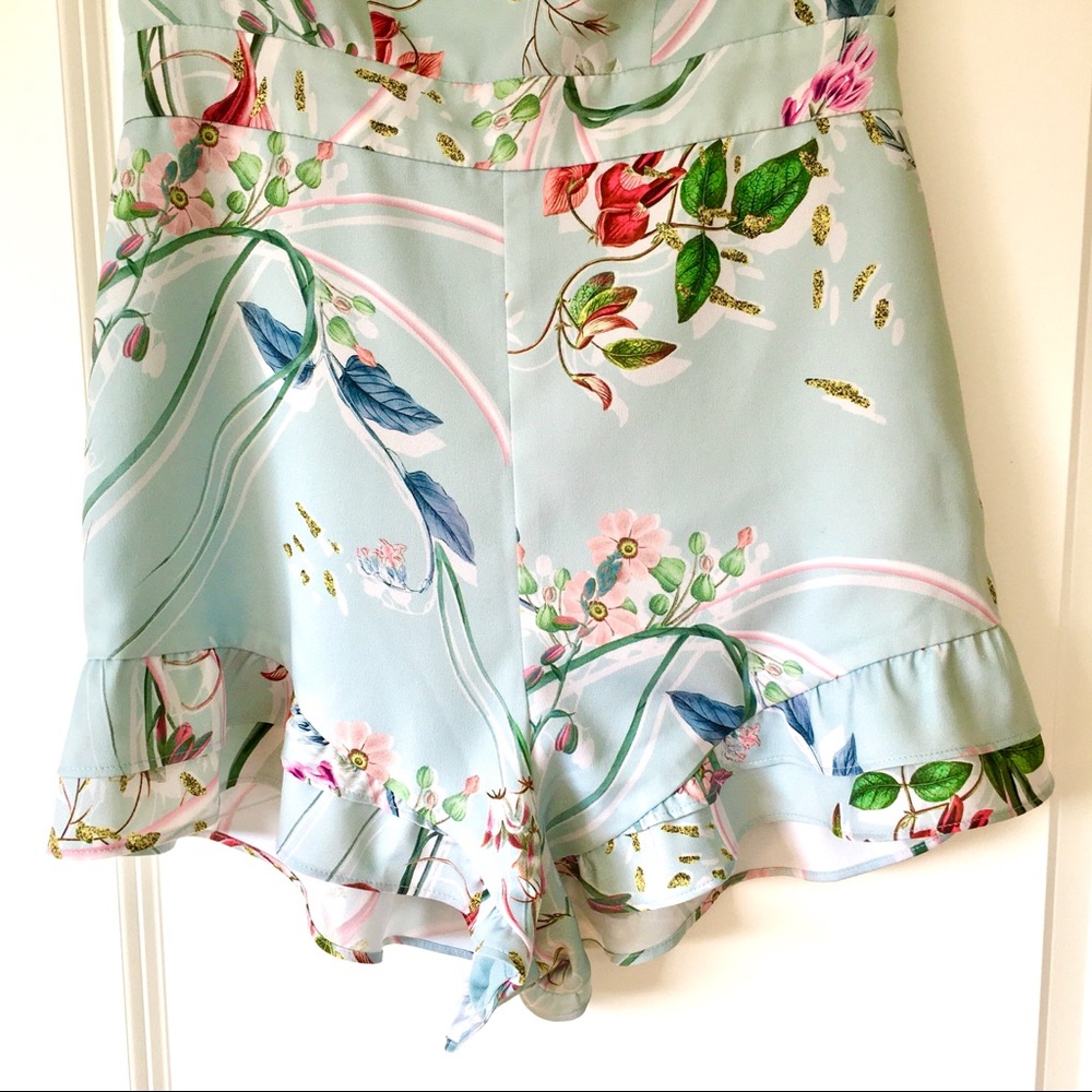 Bebe Blue & Floral Romper, Size 4/S, Satin Finish - Picture 2 of 9